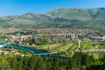 Fototapeta na wymiar Magnificent view of Trebinje from the height of the ancient temple of Hercegovachka-Gracanica