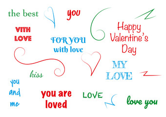 Typographic design text set for valentine day. Modern elements for business, banner or decoration. 