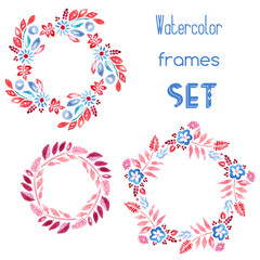 Watercolor floral frames set