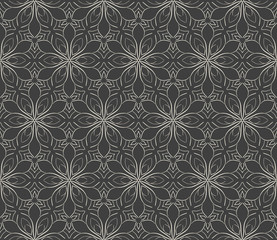 Minimalistic repeating linear flower pattern on grey background