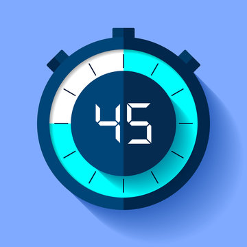 Stopwatch icon in flat style, timer on on color background. Sport clock. Vector design element for you business project