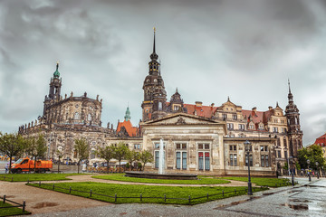 .The historical part of the city of Dresden after the rain. Zwinger. Germany.