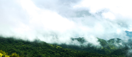 Obraz premium Fog and mountains that care for the season of lonely people, or go with the family on the day of the festival, then enjoy the winter.