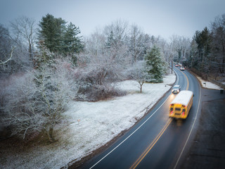 Aerial of Snow Covered Road in NJ 