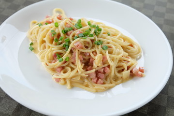 bacon ham spaghetti white sauce