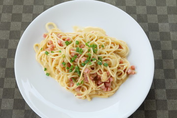 bacon ham spaghetti white sauce