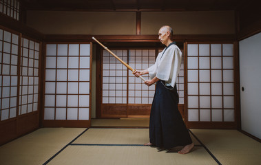 Senior krijgskunstmeester in zijn dojo