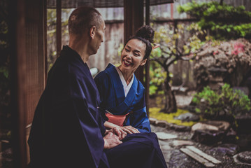 Senior couple lifestyle moments in a traditional japanese house