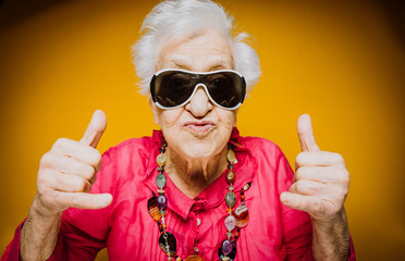 Grandmother portrait set in the studio. Concepts about seniority