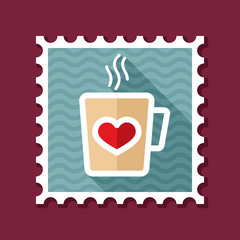 Tea cup with heart and steam thin line stamp