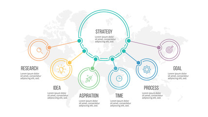 Business infographic. Organization chart with 6 options. Vector template.