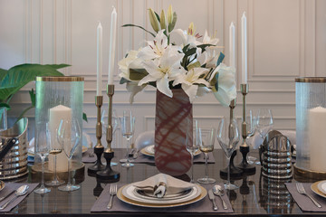 luxury table set on wooden dining table