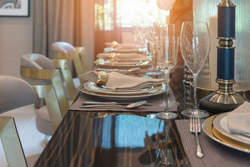 luxury table set on wooden dining table