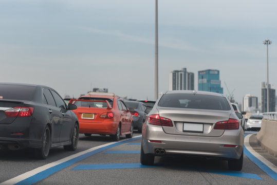 traffic jam with row of cars