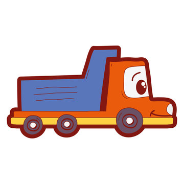 line color kawaii happy drump truck transport
