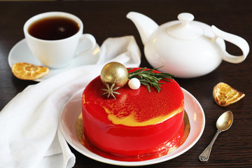 delicious yummy cake with tea