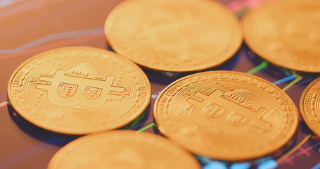 Bitcoin on the tablet display screen