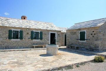 old houses in the viewpoint Kamenjak,Vrana lake, Croatia