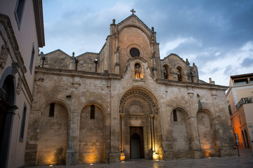 Fototapeta na wymiar Horizontal View of the Church of St. John Baptist. Matera, South of Italy