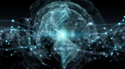 Connections system global world view 3D rendering