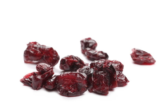 Dried cranberries, Vaccinium macrocarpon, isolated on white background