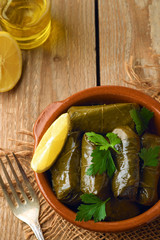 Stuffed grape leaves with rice and meat