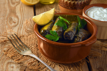 Stuffed grape leaves with rice and meat