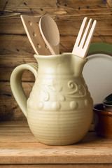 Kitchen utensils and ceramic dishes