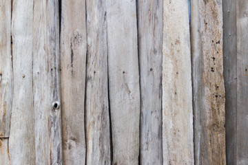 Wall made of wooden brown on plank texture background