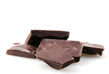 Black chocolate isolated on white background.
