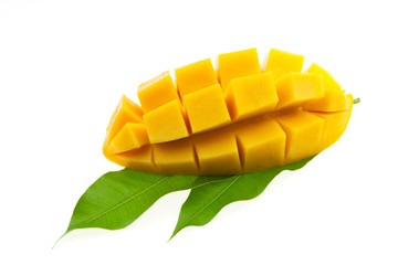 mango with leaves isolated on white background.