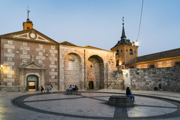 Alcala de Henares, Madrid, Spain. September 8, 2017; Night photo of the square called 