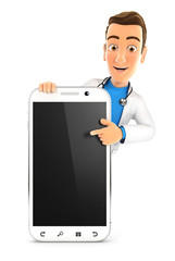 3d doctor pointing to blank smartphone