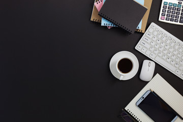 Office desk table of Business workplace and business objects.
