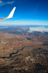 Aerial view of river and fields