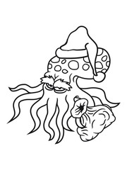 weihnachtsmann nikolaus geschenke sack mütze winter santa claus blick böse gefährlich oktopus tentakel unterwasser tintenfisch riesenkrake kraken comic cartoon design clipart