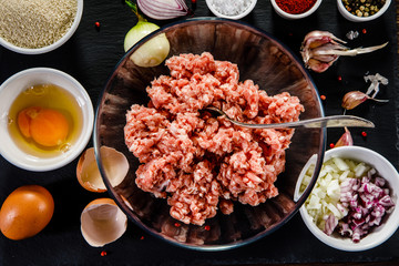 Raw minced pork and ingrediens