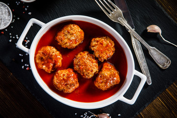 Roasted meatballs and vegetables