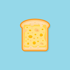 Toast bread with slice of cheese isolated on blue background. Flat style icon. Vector illustration.