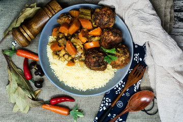traditional moroccan dish couscous salad with Meat ball