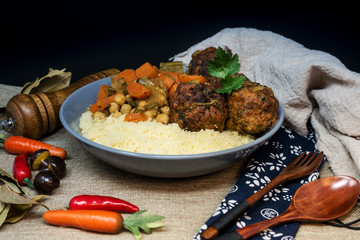 traditional moroccan dish couscous salad with Meat ball