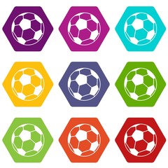 Soccer ball icon set color hexahedron