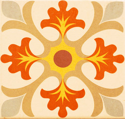 Detail of the traditional tiles from facade of old house. Decorative tiles.Valencian traditional tiles. Floral ornament.