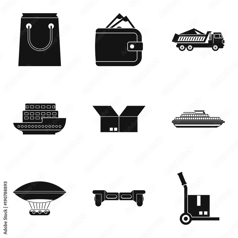 Poster export item icons set, simple style
