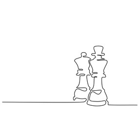 Continuous line drawing. Chess pieces queen and king. Vector illustration