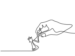 Continuous line drawing. Hand holding chess. Vector illustration
