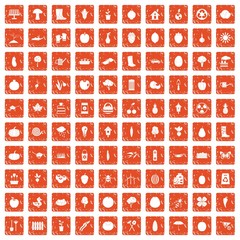 100 garden icons set grunge orange