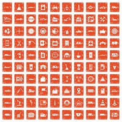 100 gas station icons set grunge orange