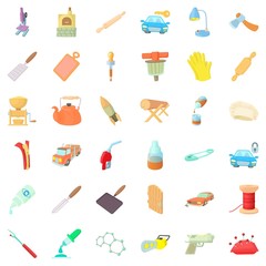 Craft production icons set, cartoon style
