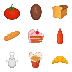 Supper icons set, cartoon style